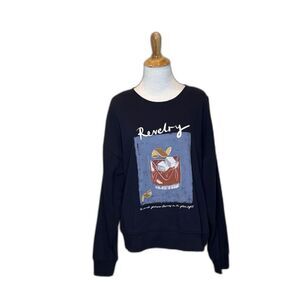 Anthropologie Maeve x Natalia Bagniewska Cocktail Sweatshirt Navy Blue Size Med